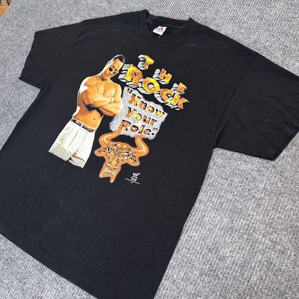 Vintage The Rock Know Your Role Black Shirt WWF WWE Size 2XL